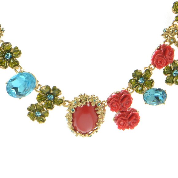 Oscar de la Renta Red Resin and Crystal Bouquet Necklace - Picture 2 of 6